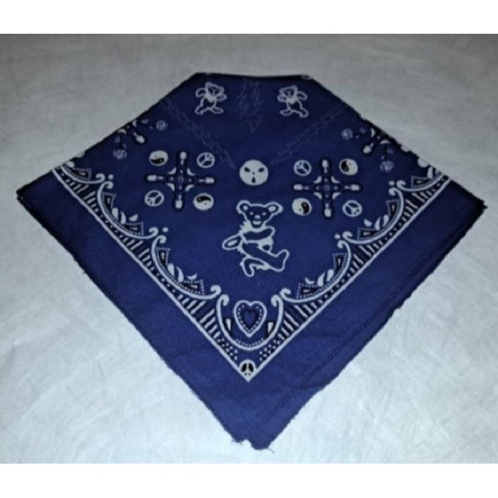 New Blue Bear Skull Grateful Dead Bandana Headband Tour NWT Peace Kerchief Bears - Picture 3 of 4